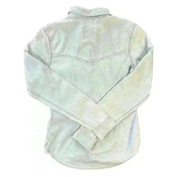 American Eagle Womens Pearl Snap Western Slim Fit Denim Button Up Sz XXS - Picture 2 of 8